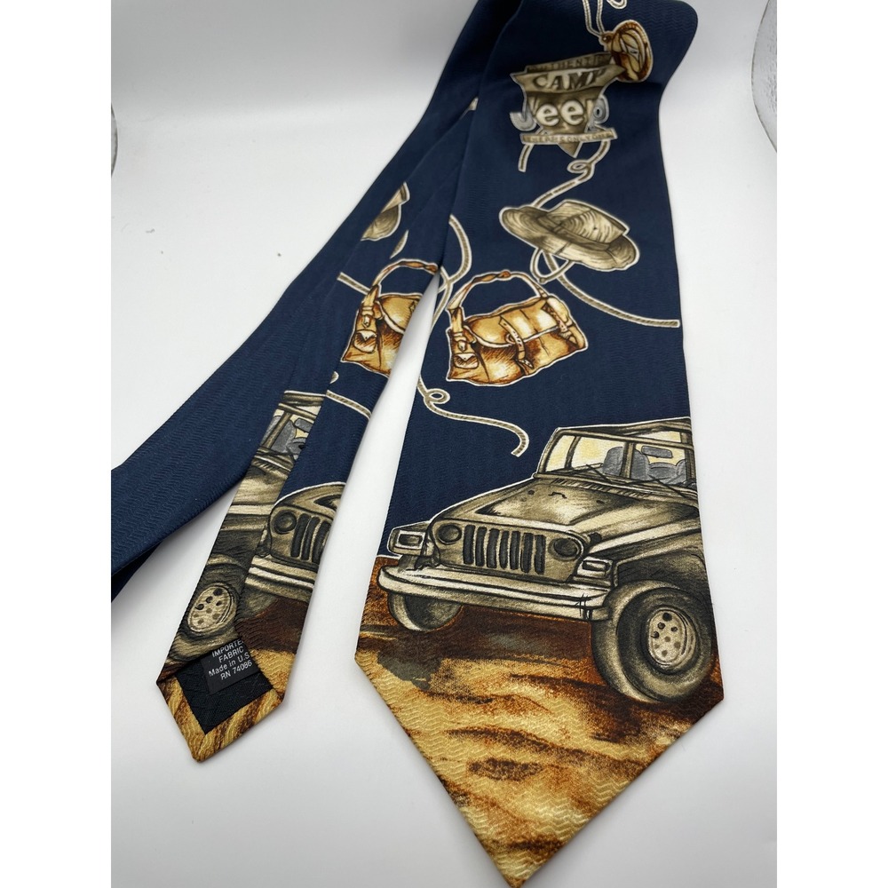 Jeep Mens Silk Tie Navy Blue Camp Jeep Wrangler Off-Road Adventure Novelty USA